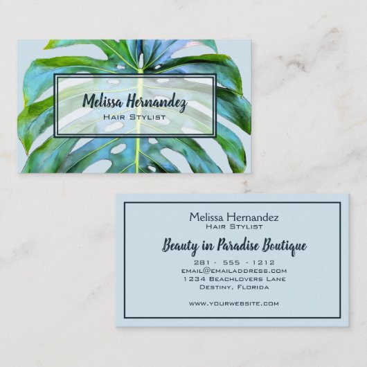 美容師モダントレンディートロピカルリーフグリーンリー 名刺 (正面/裏面)
