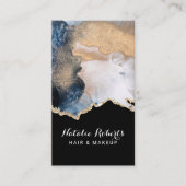 美容師モダンネイビー&金ゴールドウォーターカラーサロン 名刺 (正面)