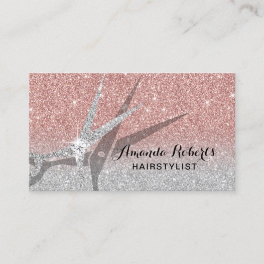 美容師モダンバラ金ゴールド銀グリッターサロン 名刺 (正面)
