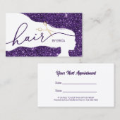 美容師モダンパープルグリッター美しいサロン 予約カード (正面/裏面)