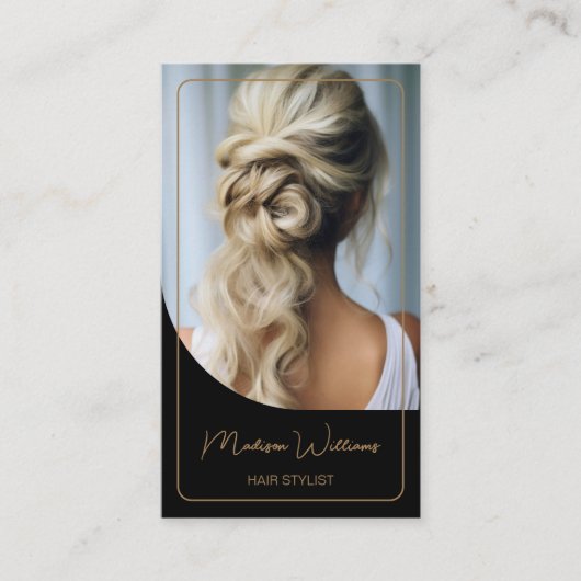 美容師モダンブラックと金ゴールド 名刺 (正面)