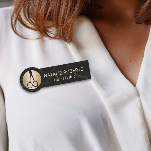 美容師モダンブラックマーブル美しいサロン 名札