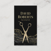 美容師モダンブラック金ゴールドマーブルヘアドレッサー 名刺 (正面)