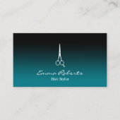 美容師モダンブラック&ティール(緑がかった色)グラデーシエレガントョン 名刺 (正面)