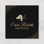 美容師モダンブラック&金ゴールド美しいサロン スクエア名刺 (正面)