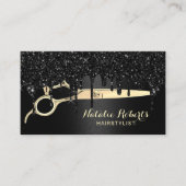 美容師モダンブラック&金ゴールド美しいサロン 名刺 (正面)