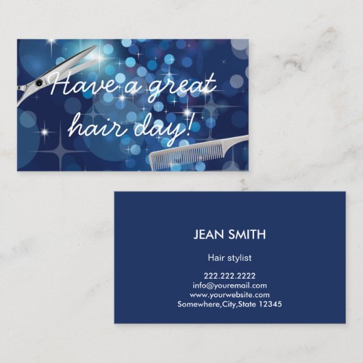 美容師モダンブルー背景サロン 名刺 (正面/裏面)