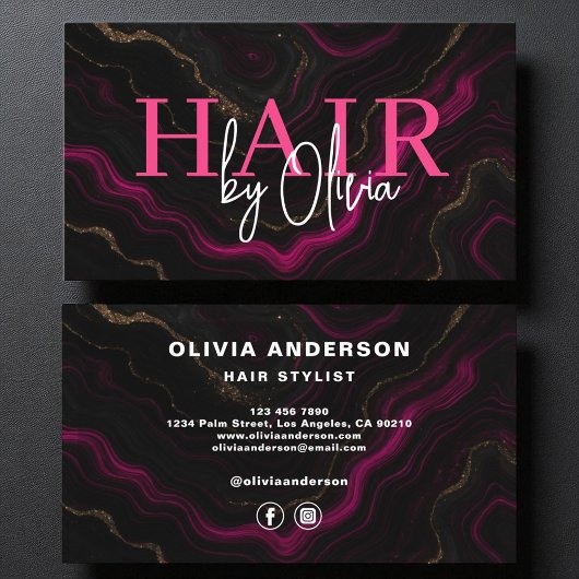 美容師モダンホットピンクアゲートマーブル 名刺