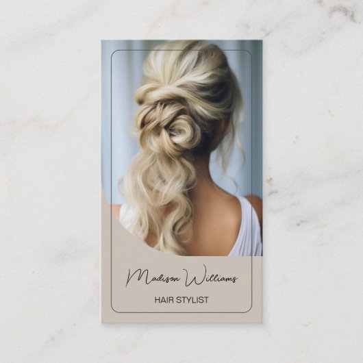 美容師モダン写真ベージュ 名刺 (正面)