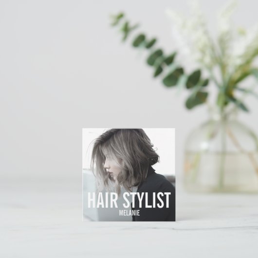 美容師モダン写真 スクエア名刺 (スタンド正面)