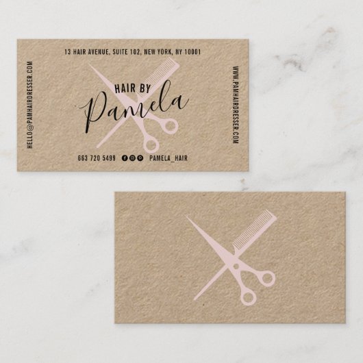 美容師モダン名トレンディーピンクシザークラフト 名刺 (正面/裏面)