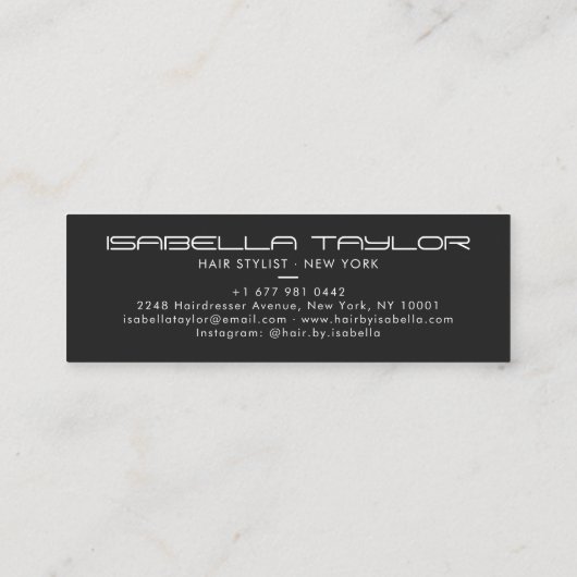 美容師モダン櫛黒髪サロンブランディング スキニー名刺 (裏面)