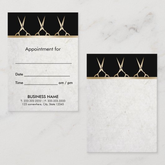 美容師モダン金ゴールドはさみアポイントメント 予約カード (正面/裏面)