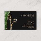 美容師モダン金ゴールドはさみエメラルドグリーン 名刺 (裏面)