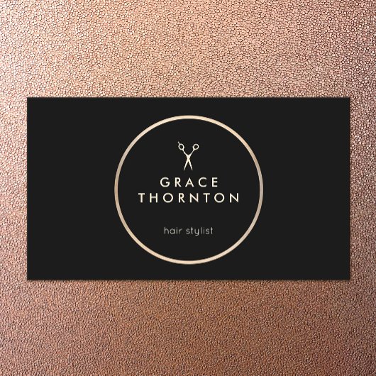 美容師モダン金ゴールドシザーズブラック 名刺