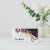 美容師モダン金ゴールドシザーピーコックフェザー 名刺 (スタンド正面)