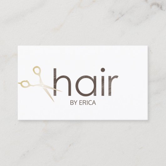 美容師モダン金ゴールドシザーヘアサロン 名刺 (正面)