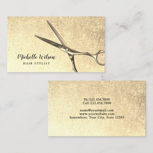 美容師モダン金ゴールドシザー美しいサロン 名刺 (正面/裏面)