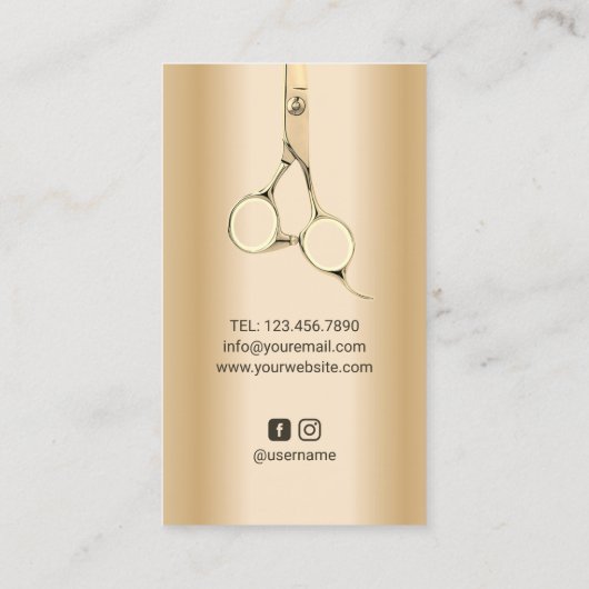 美容師モダン金ゴールドシザー&スプラッシュサロン 名刺 (裏面)