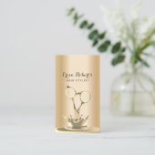 美容師モダン金ゴールドシザー&スプラッシュサロン 名刺 (スタンド正面)