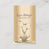 美容師モダン金ゴールドシザー&スプラッシュサロン 名刺 (正面)