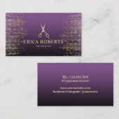 美容師モダン金ゴールドシークインパープルサロン 名刺 (正面/裏面)