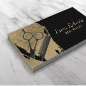 美容師モダン金ゴールドブラシストロークサロン 名刺