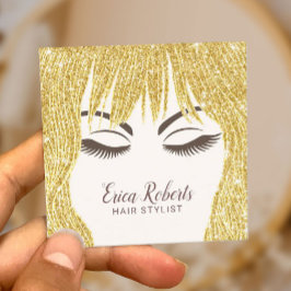 美容師モダン金ゴールドヘアガール美しいサロン スクエア名刺