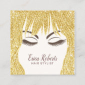 美容師モダン金ゴールドヘアガール美しいサロン スクエア名刺 (正面)