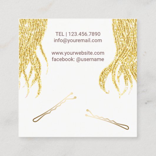 美容師モダン金ゴールドヘアガール美しいサロン スクエア名刺 (裏面)