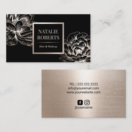 美容師モダン金ゴールドボタニカル美しいサロンBU 名刺 (正面/裏面)