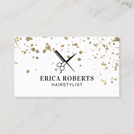 美容師モダン金ゴールド(ばちゃばちゃ)跳ねる 名刺 (正面)