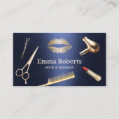 美容師モダン金ゴールド&ネイビーブルー美しいサロン 名刺 (正面)