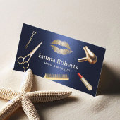 美容師モダン金ゴールド&ネイビーブルー美しいサロン 名刺