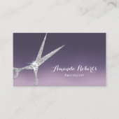 美容師モダン銀シザーレーザーサロン紫 名刺 (正面)