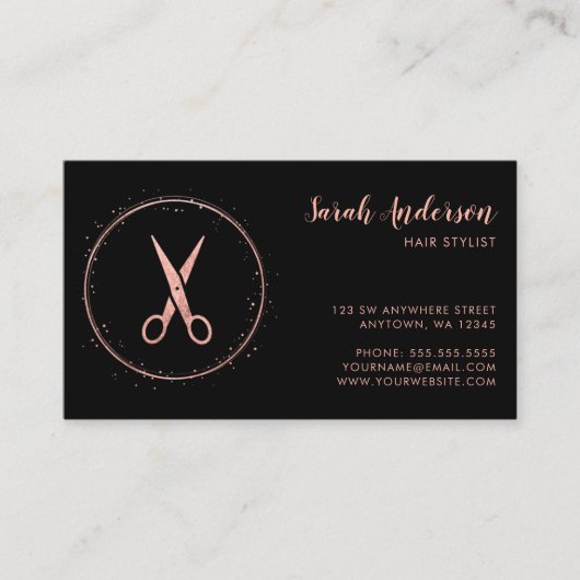 美容師モダン鋏バラ金ゴールド黒 名刺 (正面)