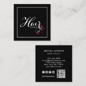 美容師モダンQRコードソーシャルメディアブラック スクエア名刺 (正面/裏面)