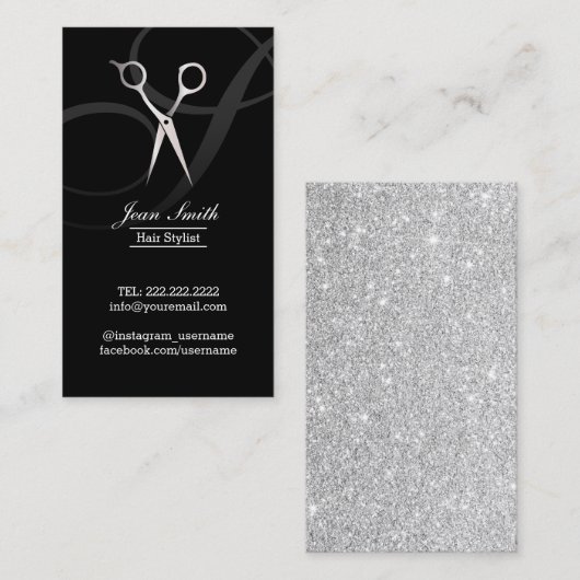 美容師モノグラムスクリプトシルバーシザーモダン 名刺 (正面/裏面)