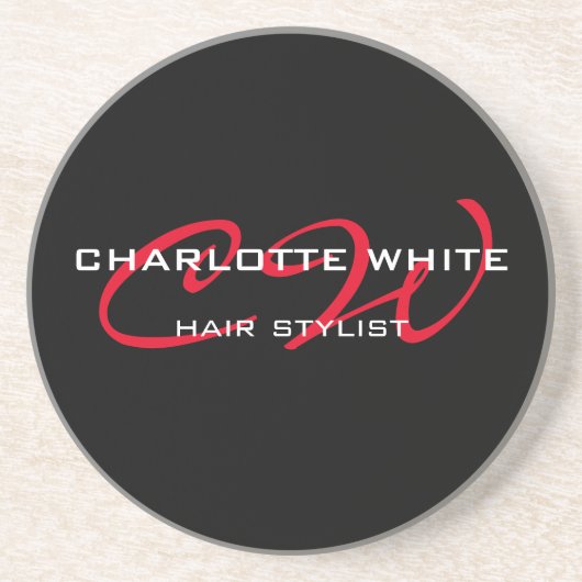 美容師モノグラムミニマルモダンリストブラックレッド コースター (正面)