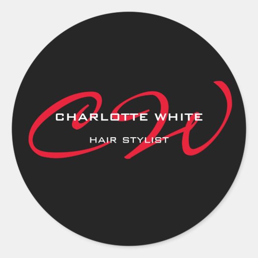 美容師モノグラムミニマルモダンリストブラックレッド ラウンドシール (正面)