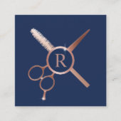 美容師モノグラムモダンバラ金ゴールドネイビーブルー スクエア名刺 (正面)