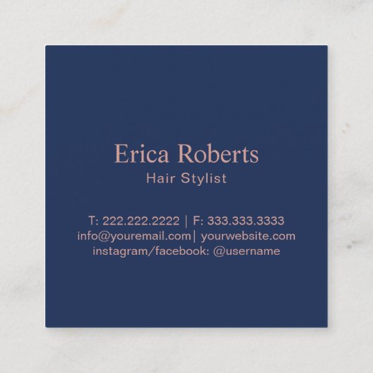 美容師モノグラムモダンバラ金ゴールドネイビーブルー スクエア名刺 (裏面)