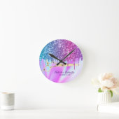美容師ユニコーングリッタードリップスモダンサロン ラウンド壁時計 (ホーム)