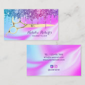 美容師ユニコーンブルーピンクグリッタードリプスサロン 名刺 (正面/裏面)