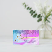 美容師ユニコーンブルーピンクグリッタードリプスサロン 名刺 (スタンド正面)