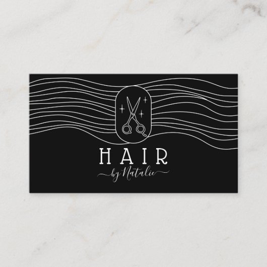 美容師ラインスケッチシザーロゴヘアサロン 名刺 (正面)