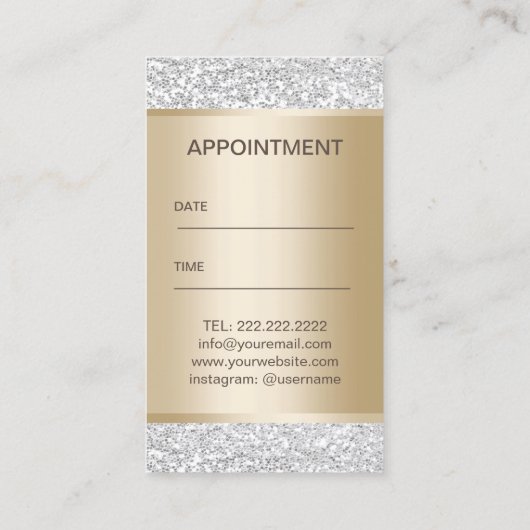 美容師ラグジュアリーシルバーグリッターアポイントメント 予約カード (裏面)
