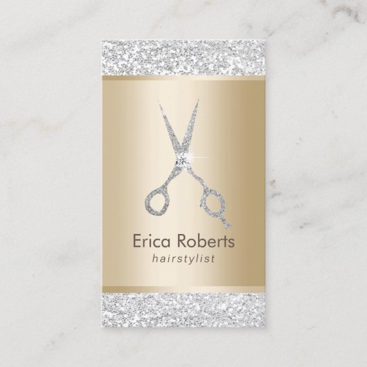 美容師ラグジュアリーシルバーグリッターアポイントメント 予約カード (正面)