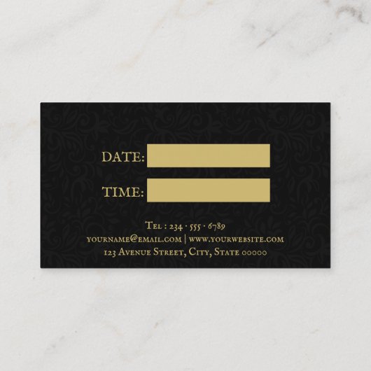 美容師ラグジュアリー金ゴールドシザーズダマスク 予約カード (裏面)