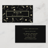 美容師ラグジュアリー金ゴールドシザーズパターン 名刺 (正面/裏面)